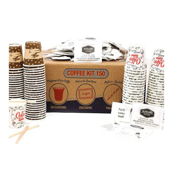 KIT BIO CAFFE' ESPRESSO CON 150 TAZZINE, PALETTINE E BUSTINE DI ZUCCHERO