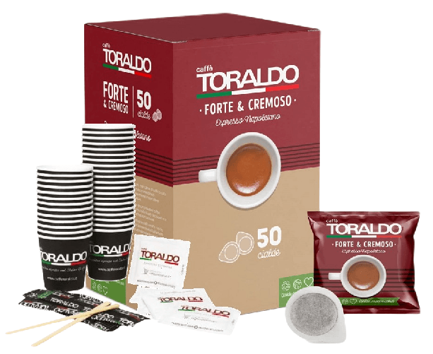 CAFFÈ TORALDO DA 50 CIALDE COMPOSTABILI + KIT DA 50  MISCELA FORTE E CREMOSA